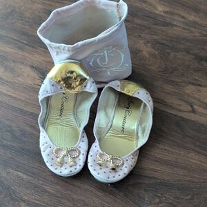 Juicy Couture Pink  Flats with Gold Toe Caps and Bows